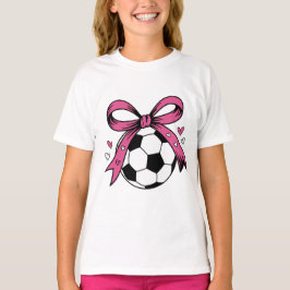 Cute Soccer Ball with Pink Bow Coquette Sports T-shirt