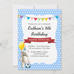 Cute Soccer Beer Blue Polka Dots Birthday Party Kaart