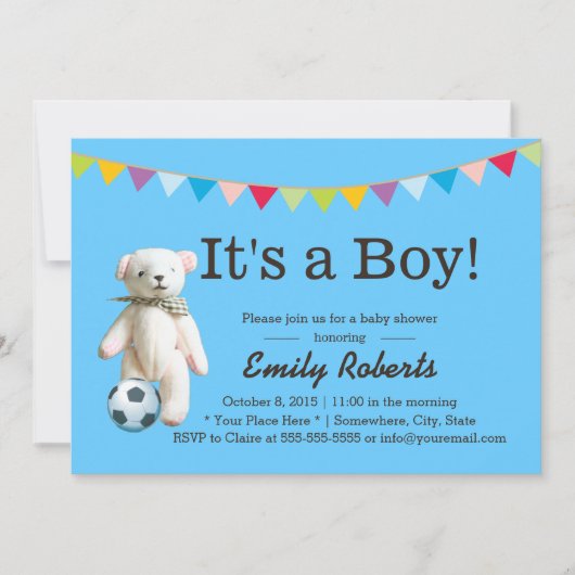 Cute Soccer Beer Boy Baby Shower Invitations Kaart (Voorkant)