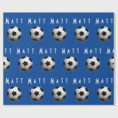 Cute Soccer Birthday Boy Blue and White Cadeaupapier (Vlak)