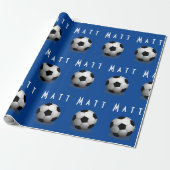 Cute Soccer Birthday Boy Blue and White Cadeaupapier (Uitgerold)