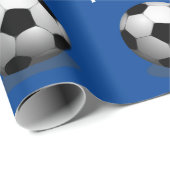 Cute Soccer Birthday Boy Blue and White Cadeaupapier (Rol Hoek)
