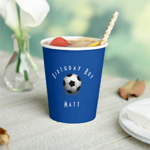 Cute Soccer Birthday Boy Blue and White Papieren Bekers