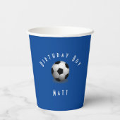 Cute Soccer Birthday Boy Blue and White Papieren Bekers (Achterkant)