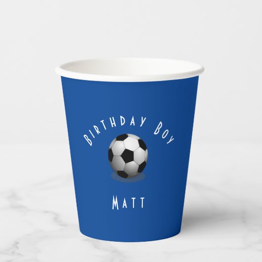 Cute Soccer Birthday Boy Blue and White Papieren Bekers (Voorkant)