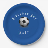 Cute Soccer Birthday Boy Blue and White Papieren Bordje (Voorkant)