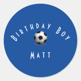 Cute Soccer Birthday Boy Blue and White Ronde Sticker
