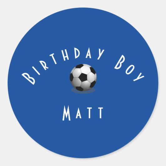 Cute Soccer Birthday Boy Blue and White Ronde Sticker (Voorkant)