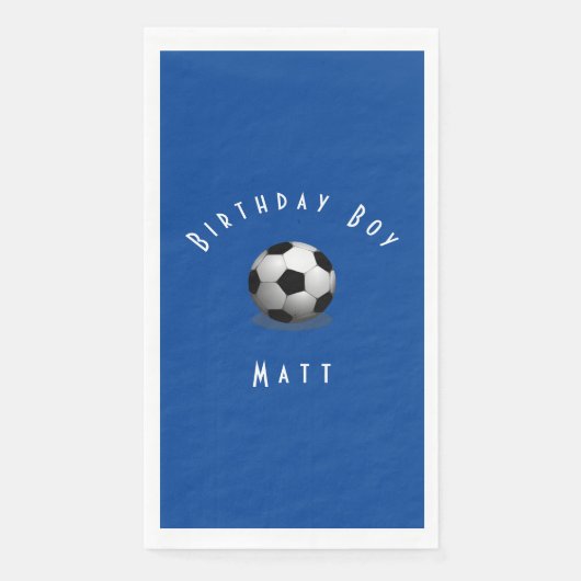 Cute Soccer Birthday Boy Blue and White Servet (Voorkant)