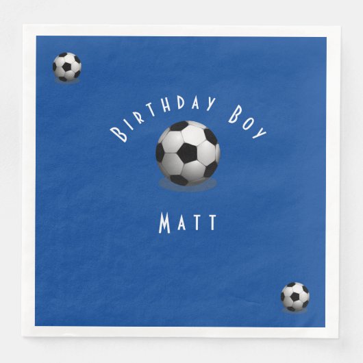 Cute Soccer Birthday Boy Blue and White Servet (Voorkant)