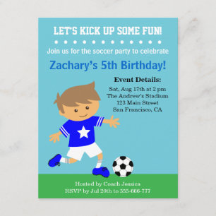 Cute Soccer Boy, Football Thmed Birthday Party Kaart