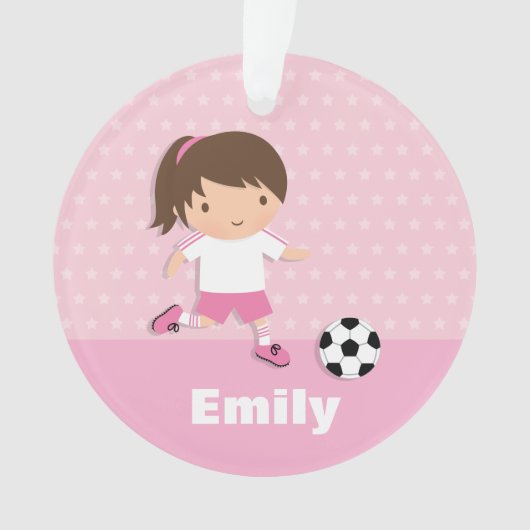 Cute Soccer Girl Pink Personalized Ornament (voorkant)