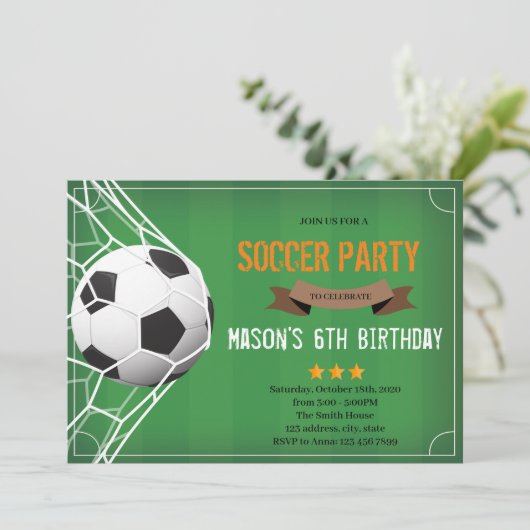 Cute soccer party Invitation Kaart (Staand voorkant)