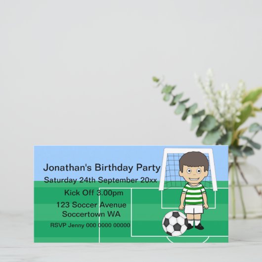 Cute Soccer Player Birthday Party Photo cards (Staand voorkant)