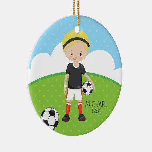 Cute Soccer Player Persoonlijke datum van Kerstmis Keramisch Ornament (Rechts)