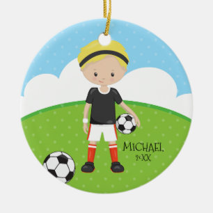 Cute Soccer Player Persoonlijke datum van Kerstmis Keramisch Ornament