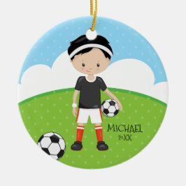 Cute Soccer Player Persoonlijke datum van Kerstmis Keramisch Ornament