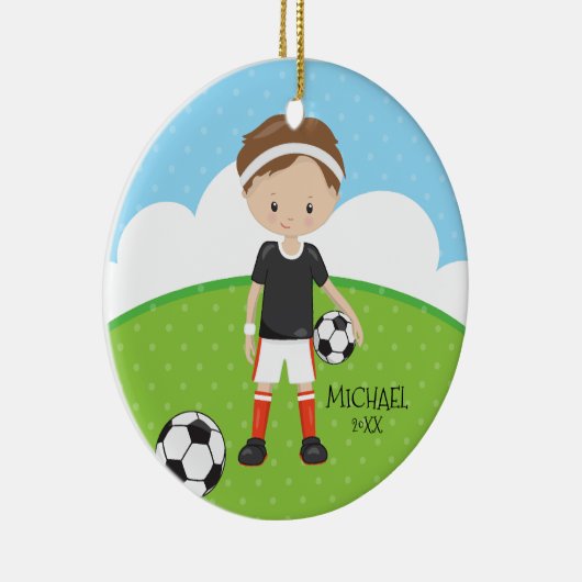 Cute Soccer Player Persoonlijke datum van Kerstmis Keramisch Ornament (Rechts)