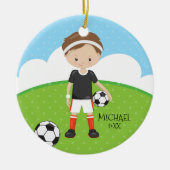 Cute Soccer Player Persoonlijke datum van Kerstmis Keramisch Ornament (Voorkant)