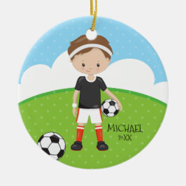 Cute Soccer Player Persoonlijke datum van Kerstmis Keramisch Ornament