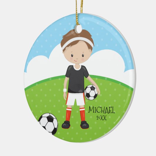 Cute Soccer Player Persoonlijke datum van Kerstmis Keramisch Ornament (Links)