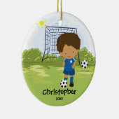 Cute Soccer Player Sport Kerstversier Keramisch Ornament (Rechts)