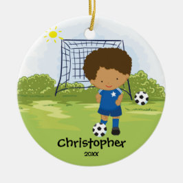 Cute Soccer Player Sport Kerstversier Keramisch Ornament