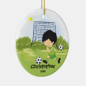 Cute Soccer Player Sport Kerstversier Keramisch Ornament (Rechts)
