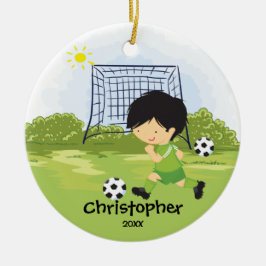 Cute Soccer Player Sport Kerstversier Keramisch Ornament