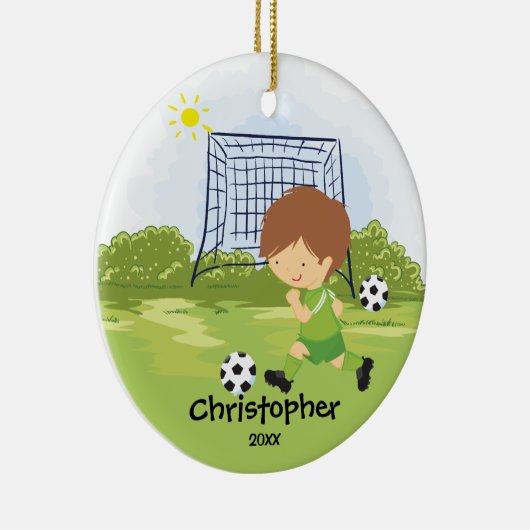 Cute Soccer Player Sport Kerstversier Keramisch Ornament (Rechts)