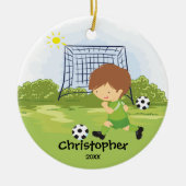 Cute Soccer Player Sport Kerstversier Keramisch Ornament (Voorkant)