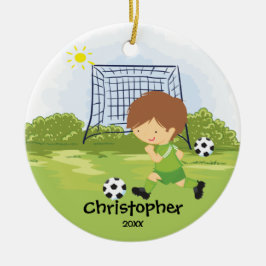 Cute Soccer Player Sport Kerstversier Keramisch Ornament