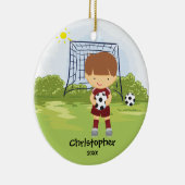 Cute Soccer Player Sport Kerstversier Keramisch Ornament (Rechts)