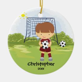 Cute Soccer Player Sport Kerstversier Keramisch Ornament