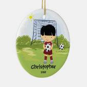 Cute Soccer Player Sport Kerstversier Keramisch Ornament (Rechts)