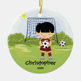 Cute Soccer Player Sport Kerstversier Keramisch Ornament