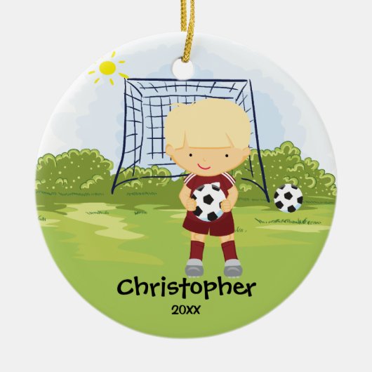 Cute Soccer Player Sport Kerstversier Keramisch Ornament (Voorkant)
