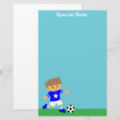 Cute Soccer Star Boy, Football Theme Briefpapier (Voorkant / Achterkant)