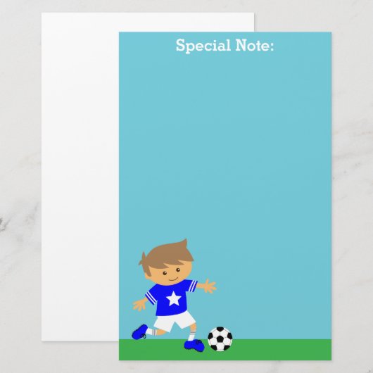 Cute Soccer Star Boy, Football Theme Briefpapier (Voorkant / Achterkant)