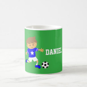 Cute Soccer Star Boy, Football Theme Koffiemok
