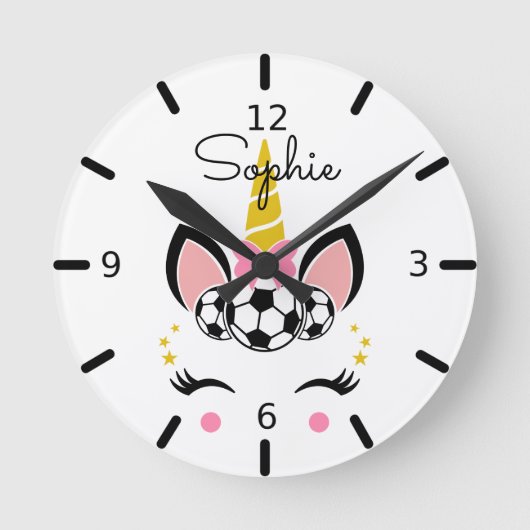 Cute Soccer Unicorn Ronde Klok (Voorkant)