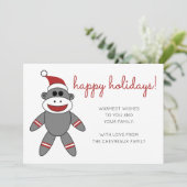 Cute Sock-aap met kerstkerstFeestdagen met kerstmi Kaart (Staand voorkant)