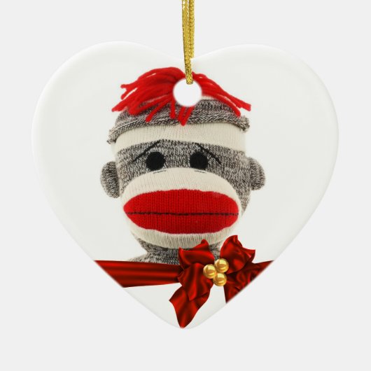 CUTE SOCK MONKEY CHRISTMAS ORNAMENT PERSONALISEERD (Voorkant)