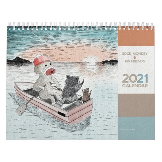 Cute Sock Monkey en Zijn vrienden - Agenda 2021 Kalender (Hoes)