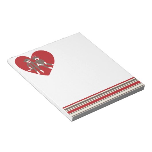 Cute Sock Monkey in Love Memo Notepad Notitieblok (Schuin)