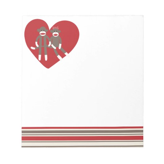 Cute Sock Monkey in Love Memo Notepad Notitieblok (Voorkant)