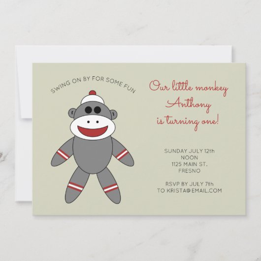 Cute Sock Monkey met hart 1ste verjaardag Kaart (Voorkant)