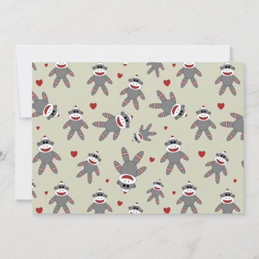 Cute Sock Monkey met hart 1ste verjaardag Kaart (Achterkant)