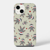 Cute Sock Monkey Met Hartjes Patroon op Taupe iPhone Hoesje (Achterkant)