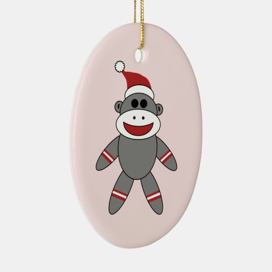 Cute Sock Monkey met kerstmis kerstmis Keramisch Ornament (Rechts)
